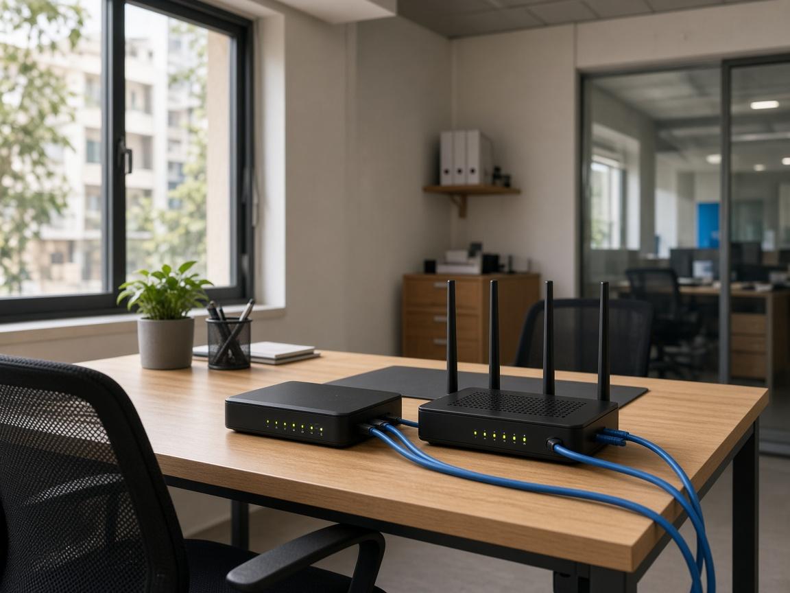 Cable modem and wireless router set up for a small office internet connection