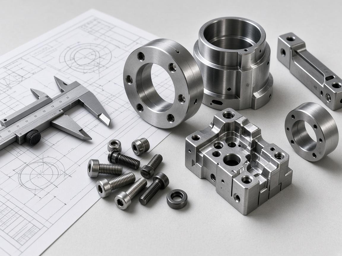 Precision aerospace parts and fasteners on an inspection table