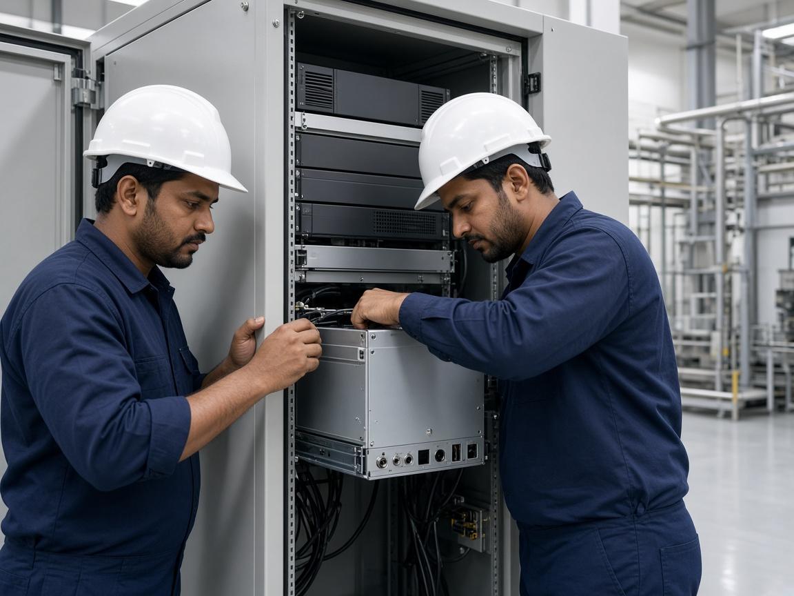 Engineers commissioning equipment on a facility floor